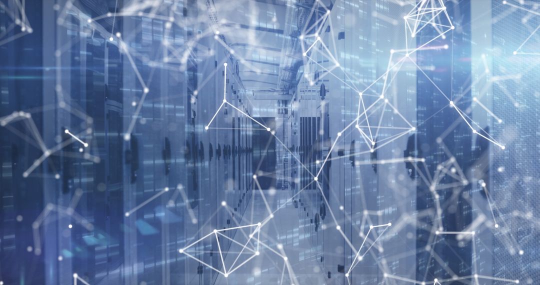 Futuristic Data Center with Digital Network Connections Overlay