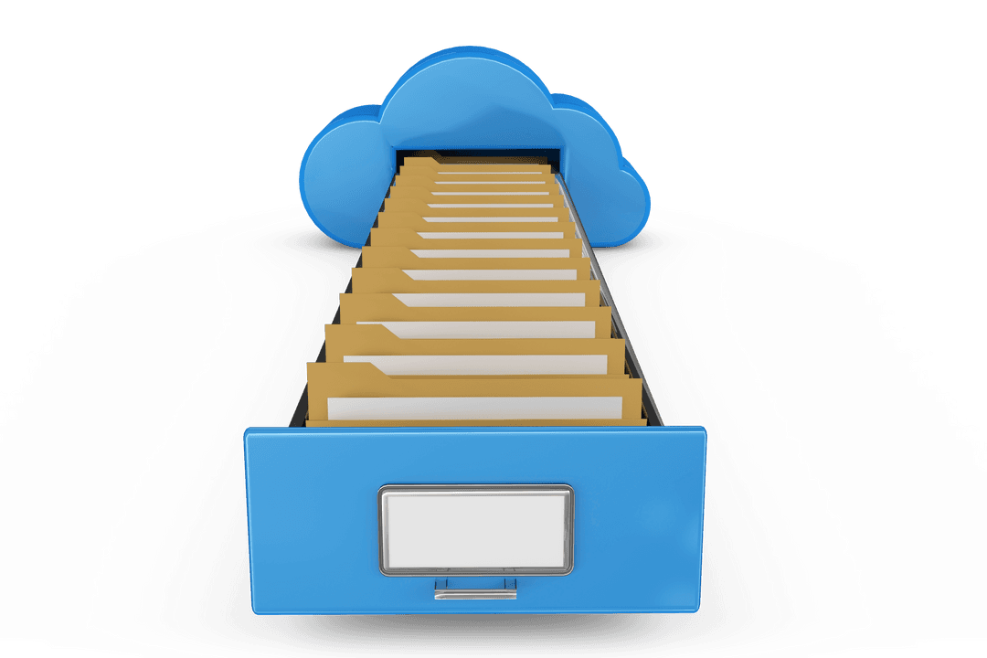 Cloud with Drawer and Documents on Transparent Background