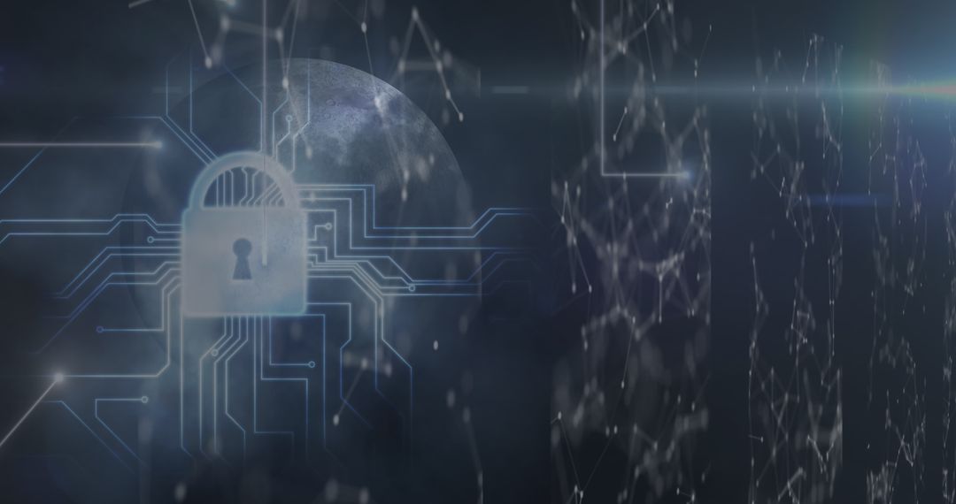 Cybersecurity Concept with Digital Lock Over Network Connections
