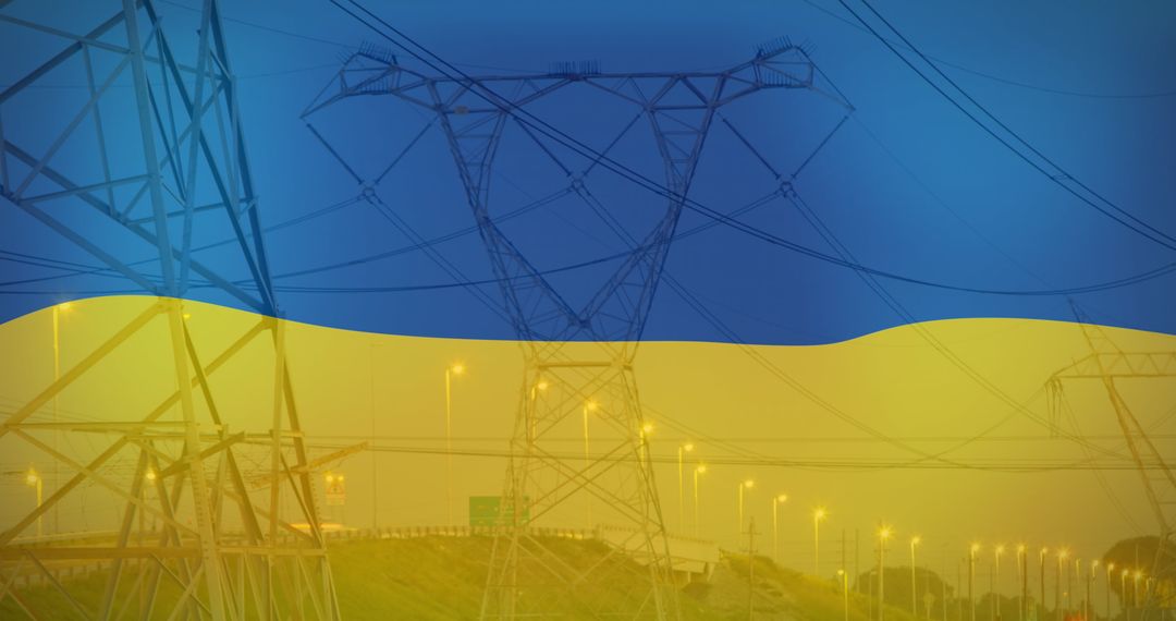 Ukraine Flag Overlay Sparkling Energy Infrastructure Concepts