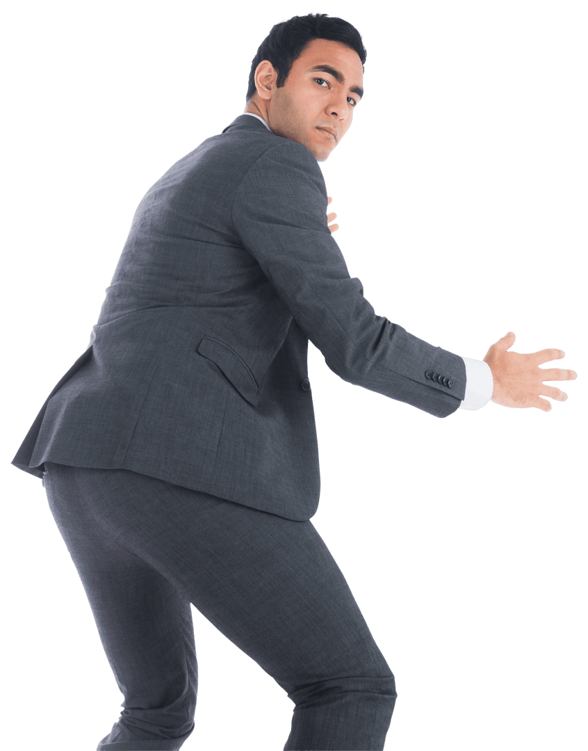 Serious Asian Businessman in Action on Transparent Background