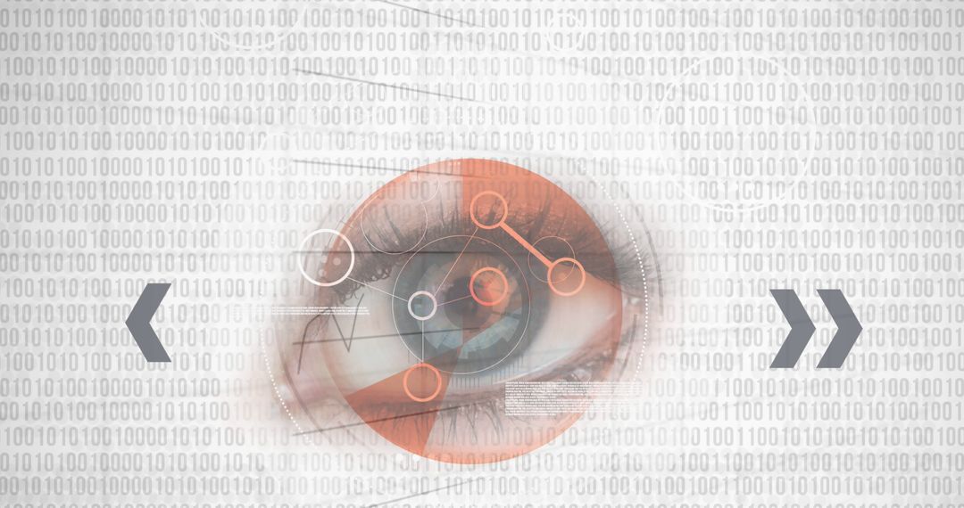 Image of digital icons with network of connections over eye and binary coding - Free Images, Stock Photos and Pictures on Pikwizard.com