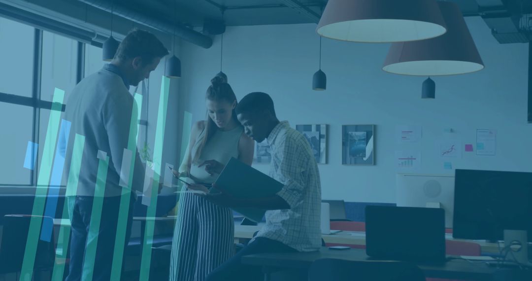 Team Collaborating at High Table in Contemporary Office