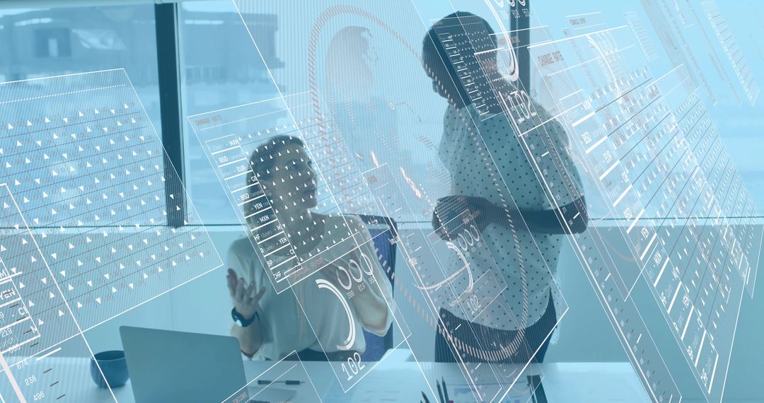 Innovative Businesspeople Analyzing Data with Holographic Technology