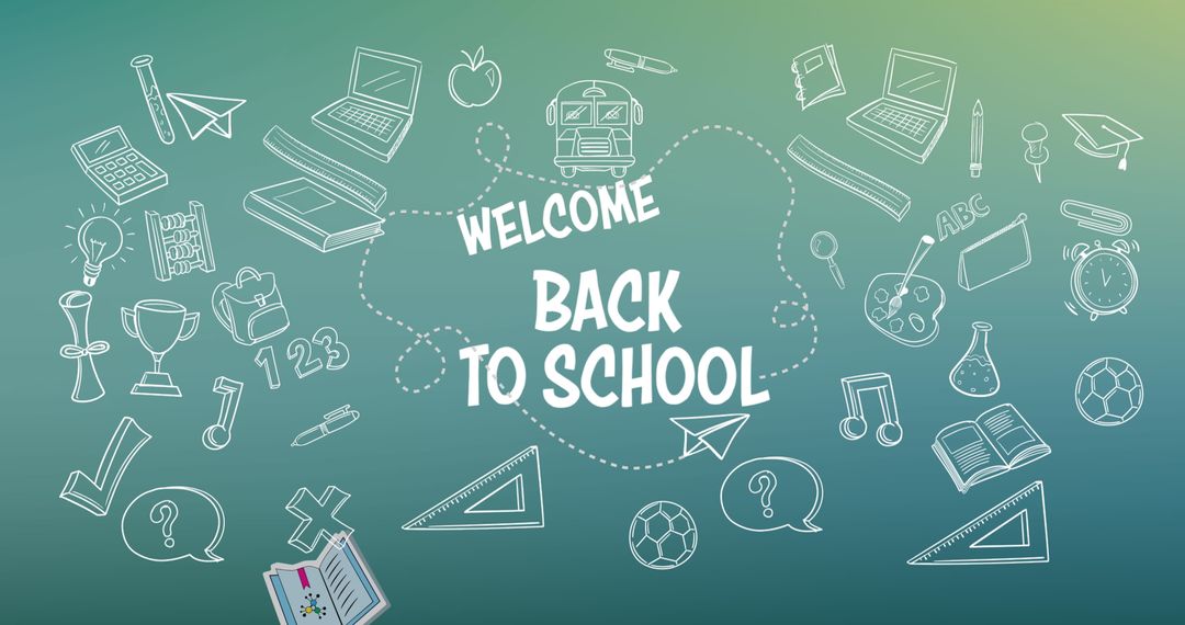 Welcome Back to School Banner with School Icons on Green Background