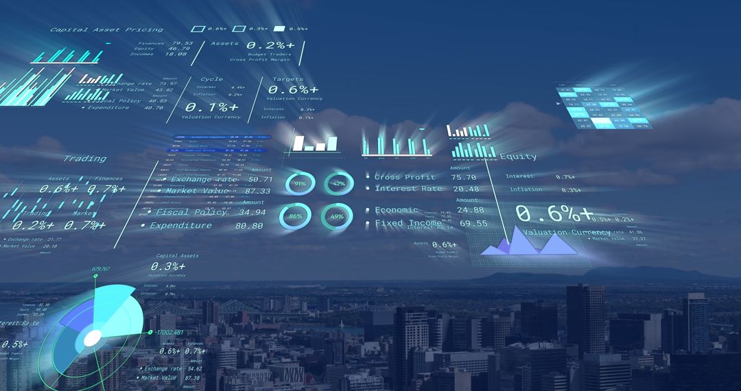 Conceptual Visualization of Financial Data Over Urban Landscape