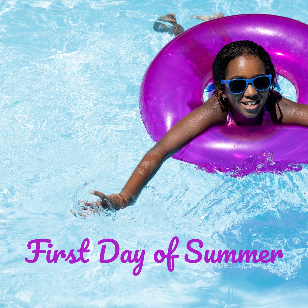 Young Girl Enjoying Summer Day in Pool with Inflatable Ring - Download Free Stock Templates Pikwizard.com