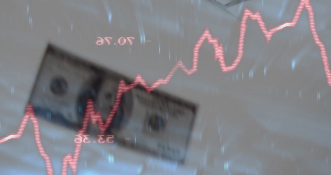 Dollar Overlaid with Red Fluctuating Line Graph on Financial Dashboard