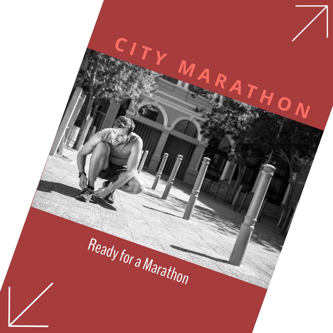 Determined Man Preparing for City Marathon in Urban Setting
