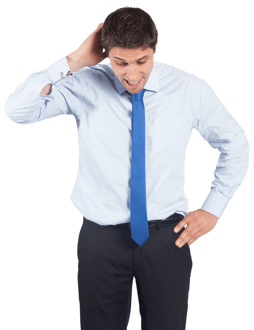 Stressed Businessman Standing on Transparent Background