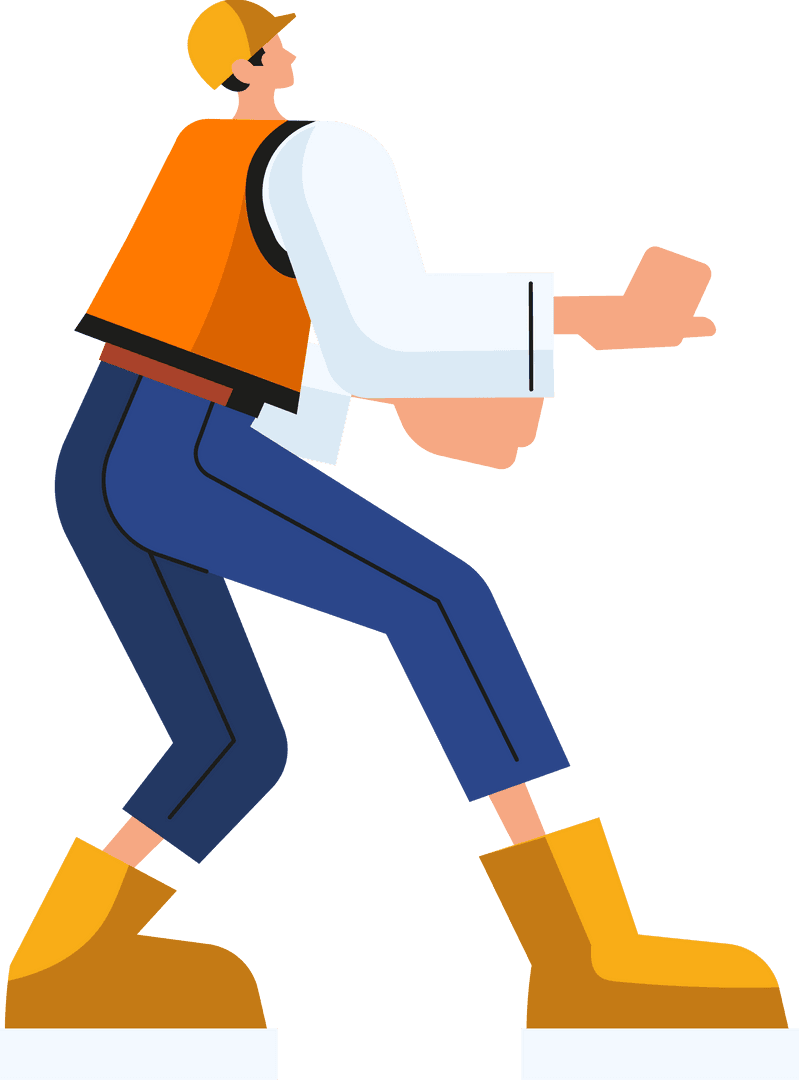 Stylized Worker in Safety Gear Walking Transparent Background