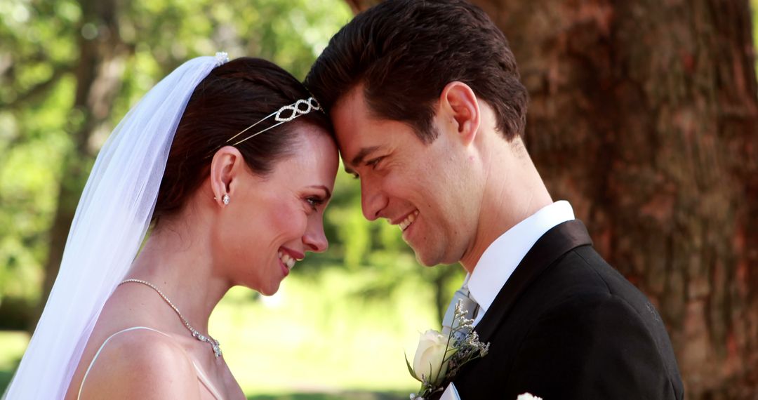 Bride and Groom Sharing a Tender Moment on Wedding Day - Free Images, Stock Photos and Pictures on Pikwizard.com