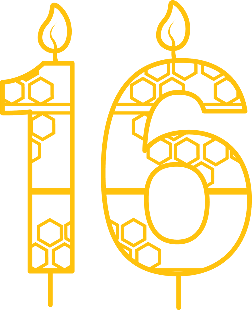 Hexagonal Pattern Number 16 Birthday Candles Transparent Design