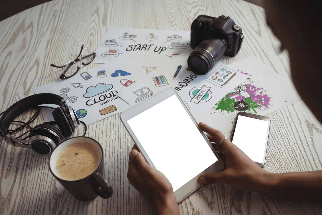 Transparent Digital Strategy Concept on Creative Desk Setup