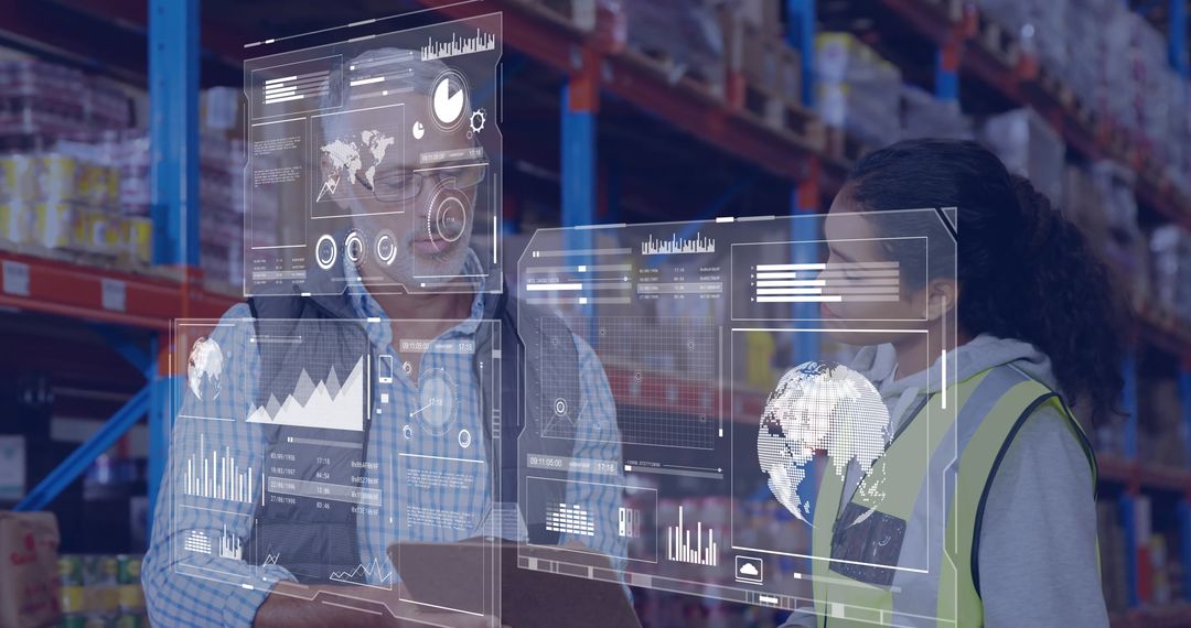 Warehouse Workers Engaging with Digital Data Interface