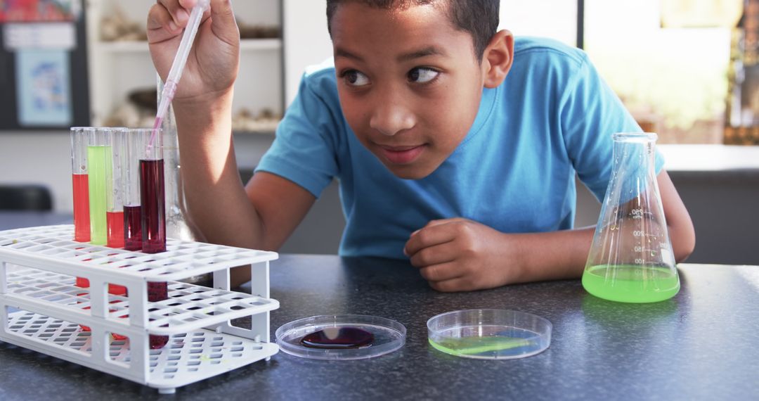 Curious Student Conducting Science Experiment with Test Tubes