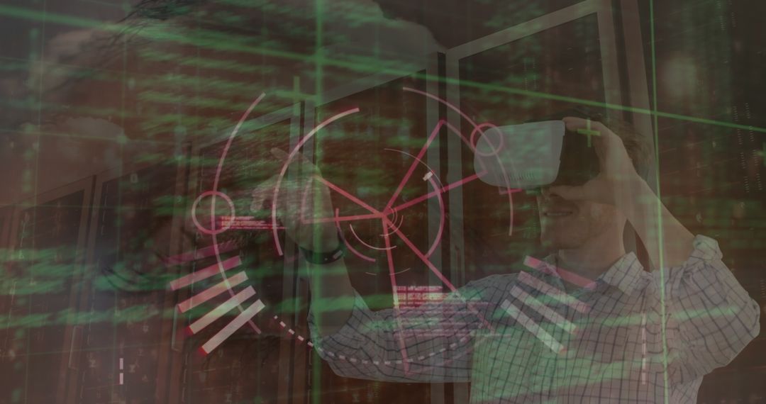 Innovative Man Experiencing VR in High-Tech Environment