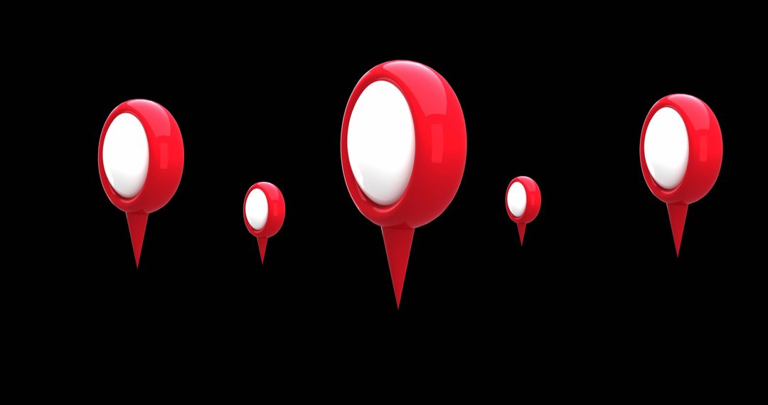 3D Red Map Pins Floating Against Black Background