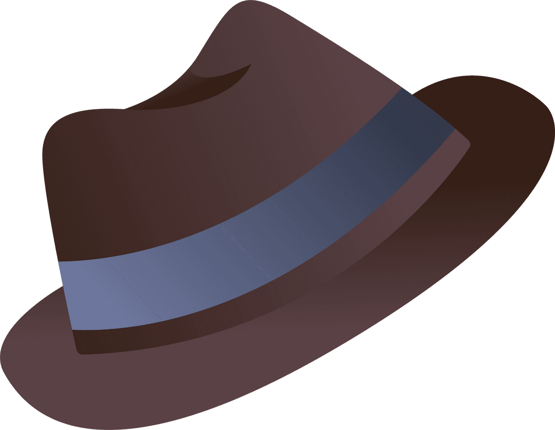 Stylish Brown Fedora with Blue Band on Transparent Background