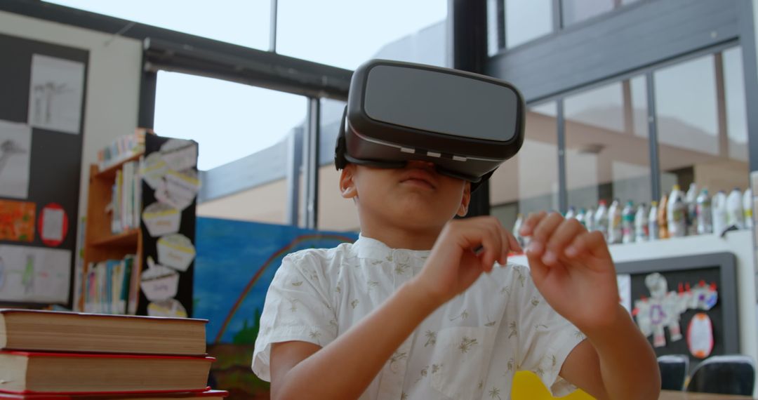 Asian Schoolboy Using Virtual Reality in Classroom