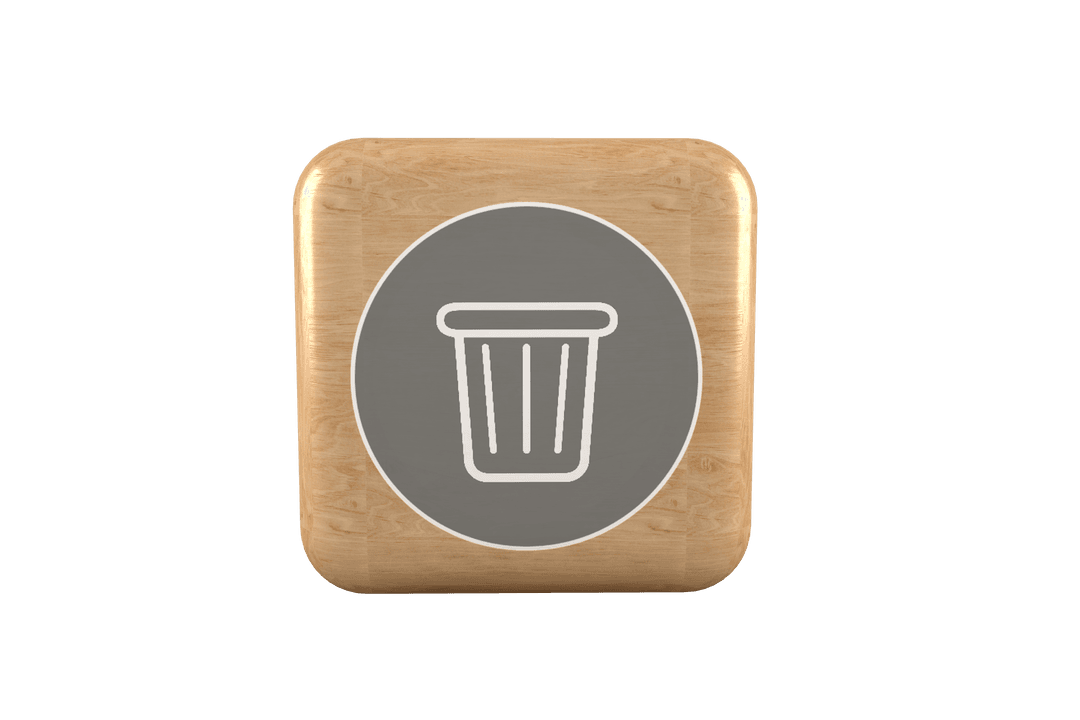 Transparent Garbage Can Icon on Wooden Cube Button