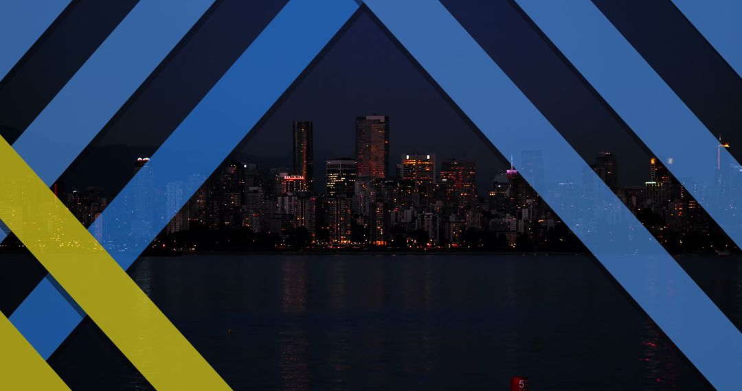 Abstract Layers Over Urban Skyline at Night