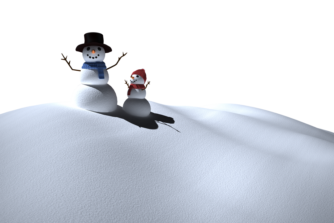 Digital Snowmen Duo on Snow Field Christmas Transparent Background - Download Free Stock Images Pikwizard.com