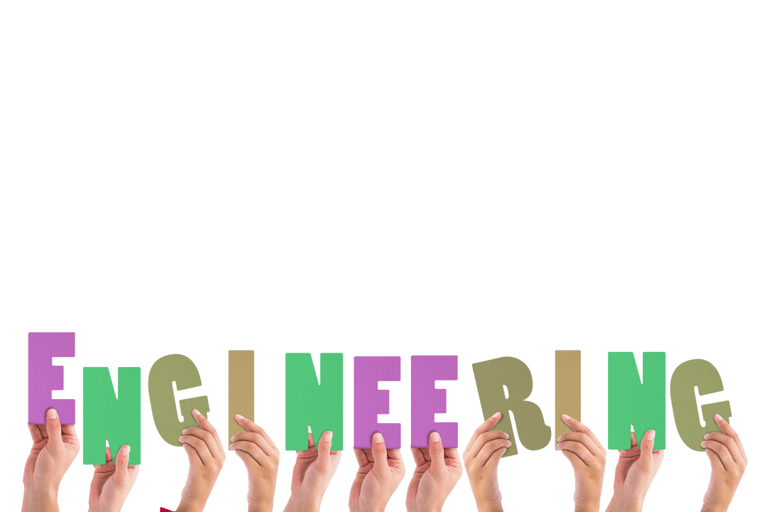 Transparent Hands Holding Engineering Letters in Bright Colors