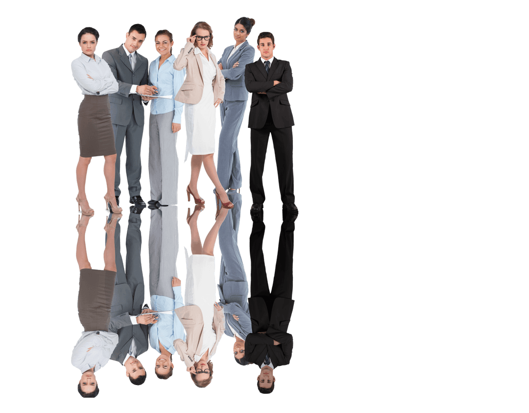 Business Group with Mirror Reflection on Transparent Background