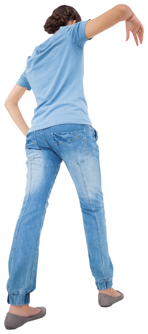 Caucasian Woman Walking in Casual Attire on Transparent Background