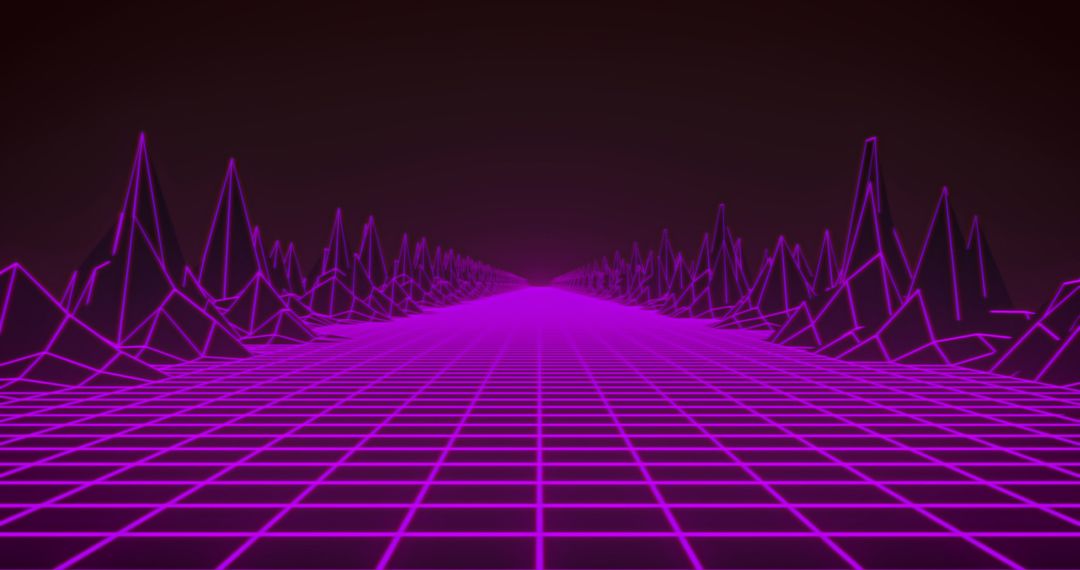 Retro Futuristic Neon Grid with Virtual Mountains