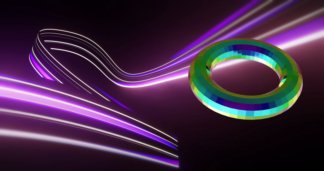 Colorful Abstract Shape with Neon Purple Light Trails