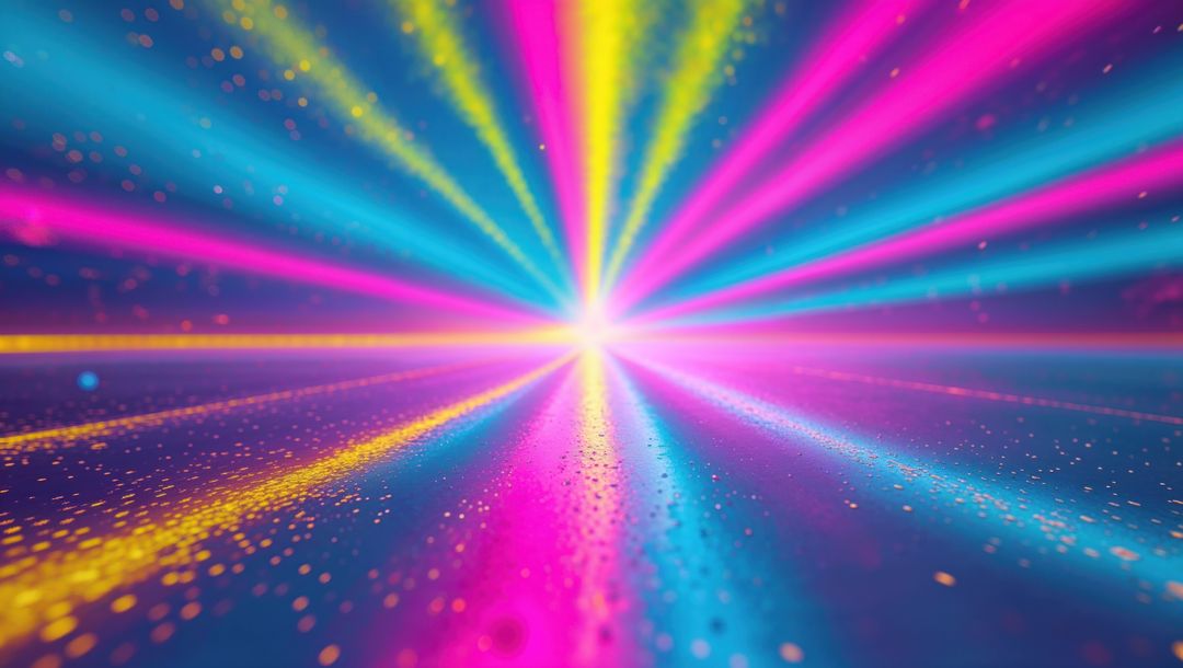 Vibrant Neon Light Beams on Reflective Digital Floor