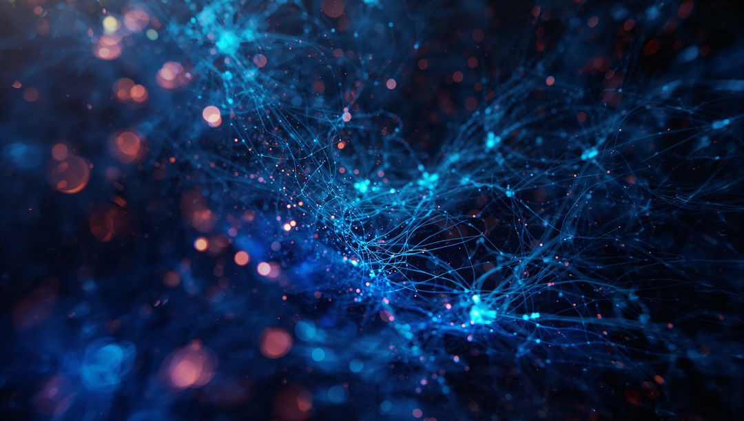 Futuristic Neural Network with Glowing Blue Filaments and Nodes