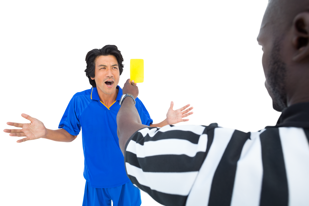 Confused Soccer Player Receiving Yellow Card from Referee Feeling Frustrated Transparent Background - Download Free Stock Images Pikwizard.com