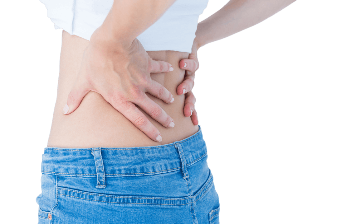 Transparent Image of Woman Suffering from Back Pain in Casual Jeans