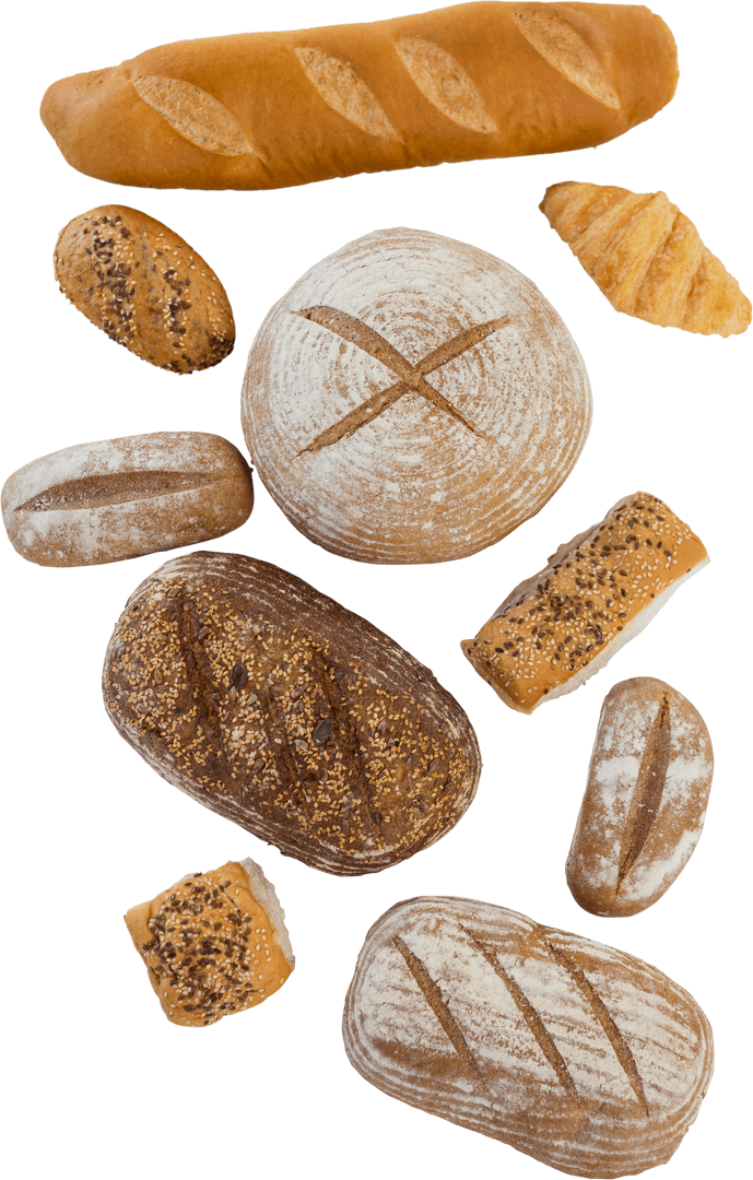 Assortment of Artisan Breads on Transparent Background