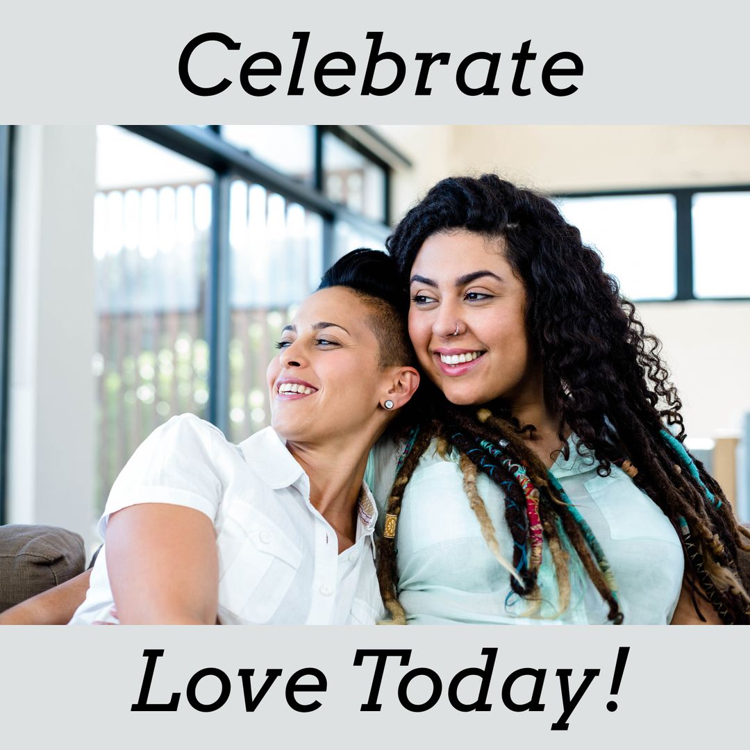 Diverse Lesbian Couple Embracing and Smiling