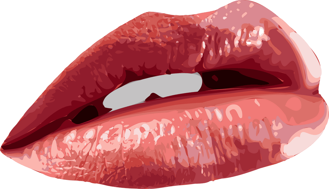 Stylized Glossy Red Pink Lips on Transparent Background