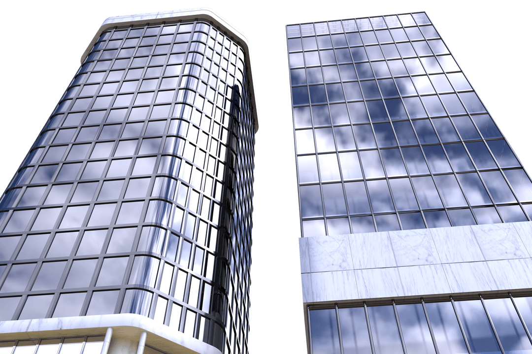 Two Modern Skyscrapers on Transparent Background