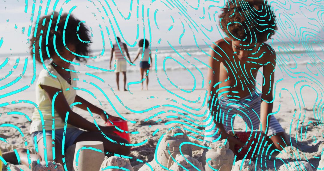 Children Enjoying Sandcastle Building on Summer Beach