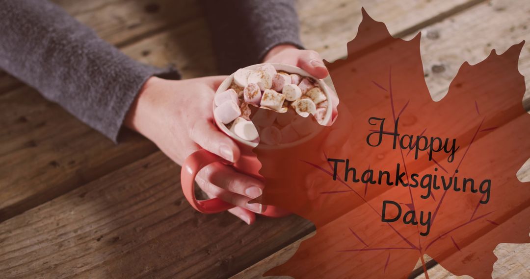 Thanksgiving Day Cocoa with Marshmallows in Cozy Autumn Setting