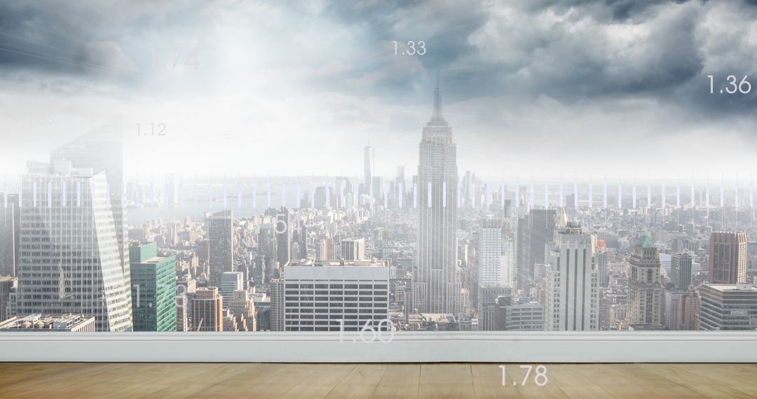 Futuristic Data Interface Over Cityscape Visualizing Global Business