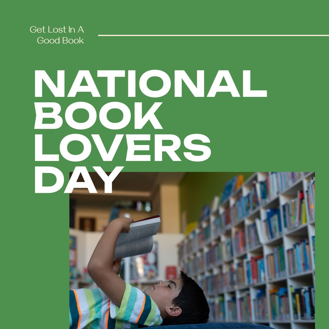 National Book Lovers Day with Young Boy Enjoying Book in Library