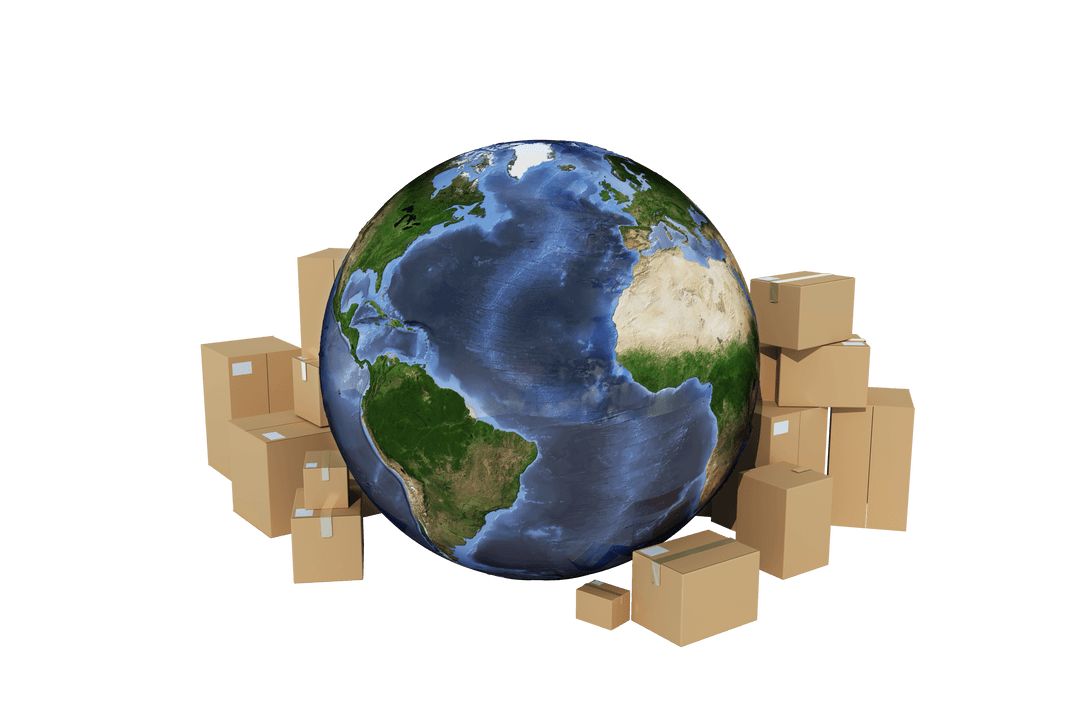 Transparent Global Shipping Concept with Boxes near Globe