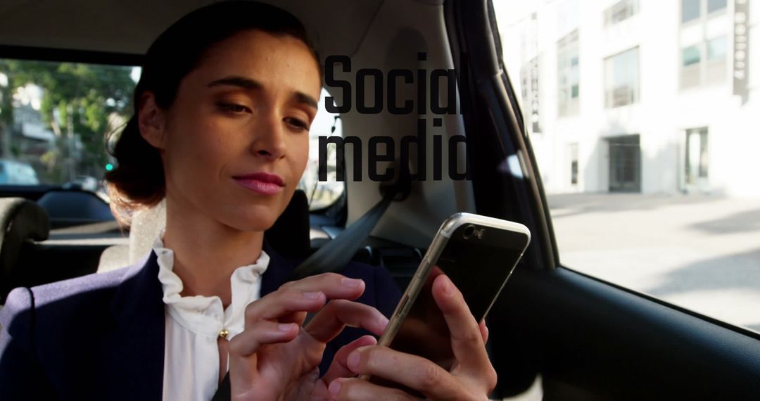 Professional Woman Engaging with Social Media while Commuting