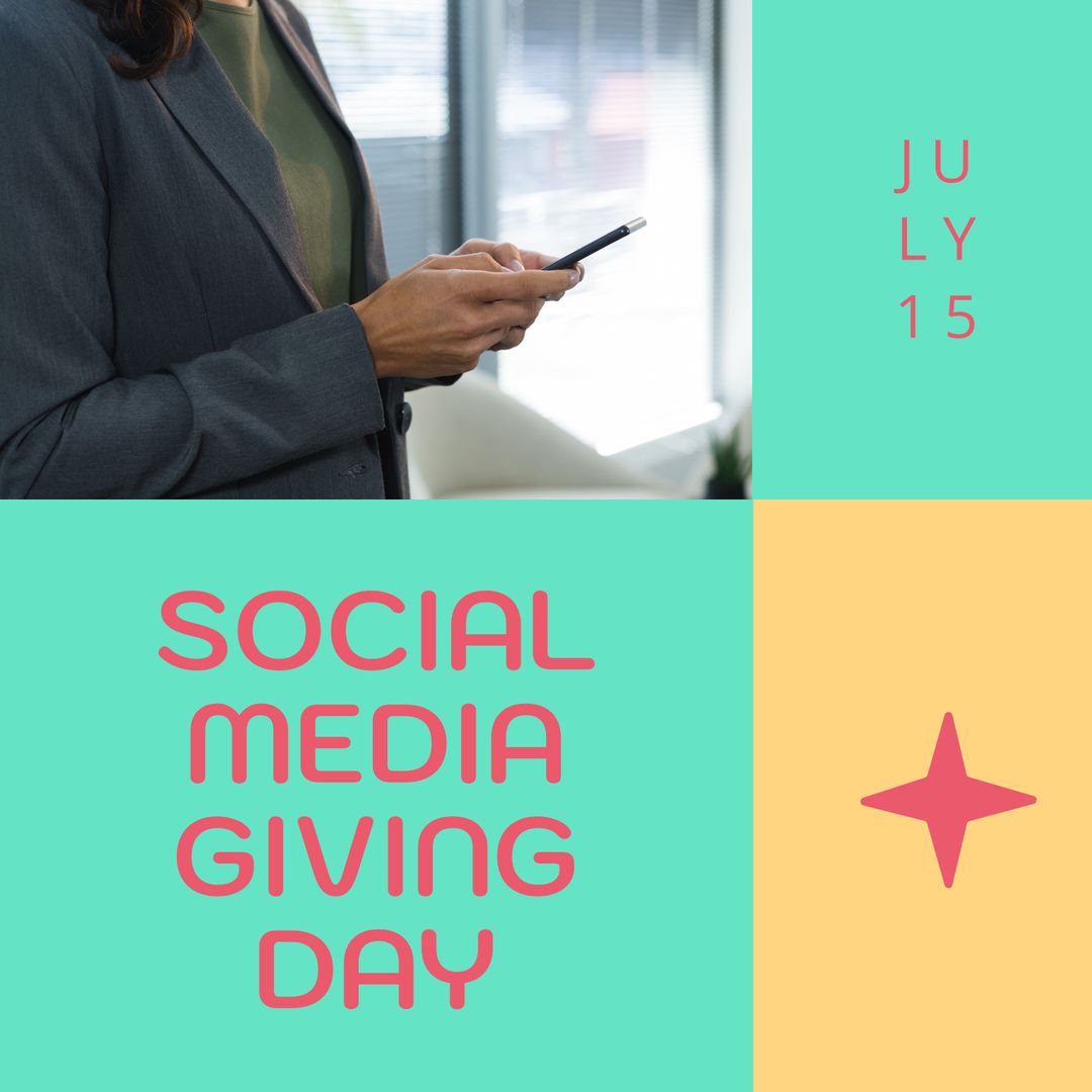 Social Media Giving Day with Businesswoman Using Smartphone - Download Free Stock Templates Pikwizard.com