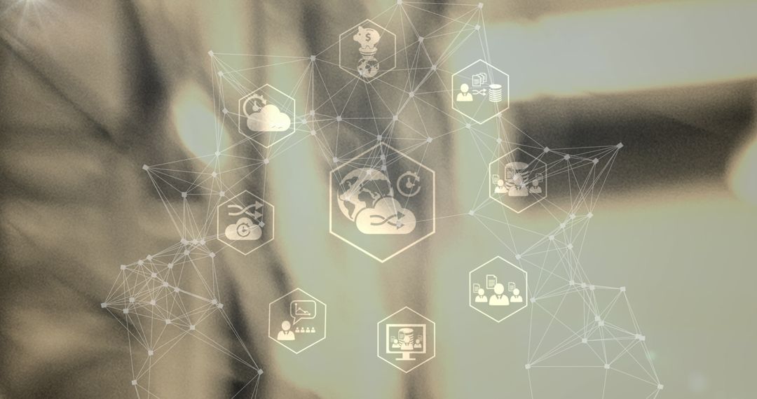 Digital Interface Connection Network on Blurred Background