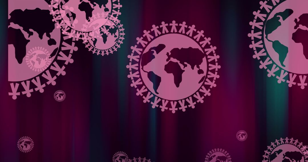 Digital interface with globe icons and abstract designs