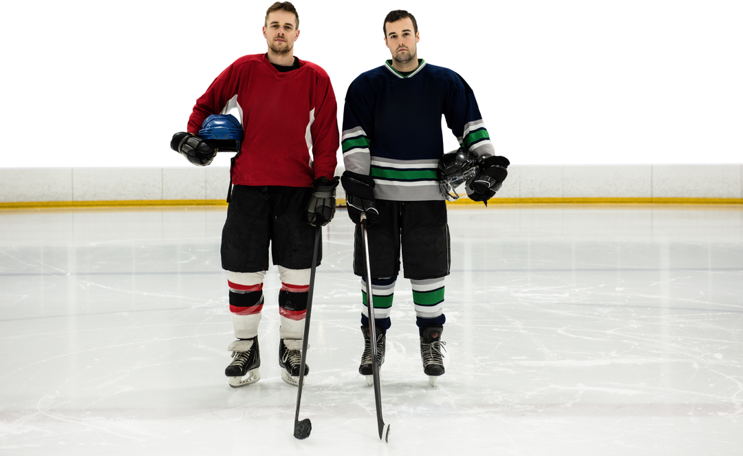 Two Caucasian Hockey Players in Red and Blue Jerseys on Transparent Background - Download Free Stock Images Pikwizard.com